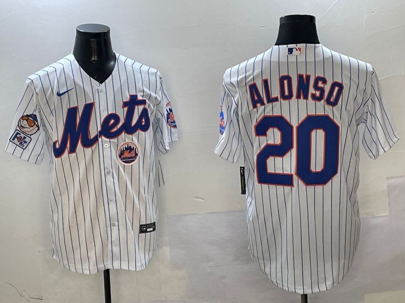 Men New York Mets 20 Alonso White Stripe Game Fashion 2025 Nike MLB Jersey style 6